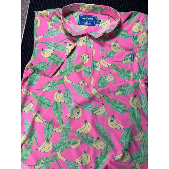 Chubbies Men's Pink Banana Print Short Sleeve Shirt L Tropical Half Button-Up - Picture 5 of 7